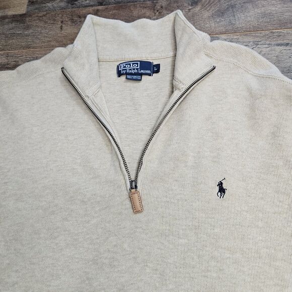 Polo Ralph Lauren Ribbed Pullover Ivory 1/4 Zip 100% Cotton Sweater Mens Large - Picture 8 of 10